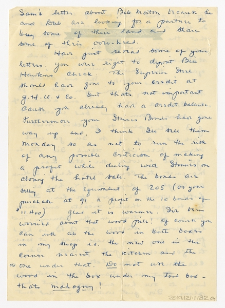 Image: correspondence: Harold M. Bixby to Debby Bixby