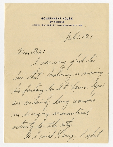 Image: correspondence: Charles Lindbergh to Harold M. Bixby