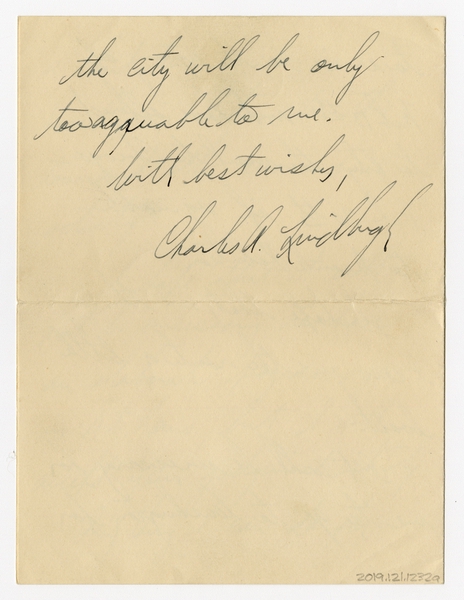 Image: correspondence: Charles Lindbergh to Harold M. Bixby