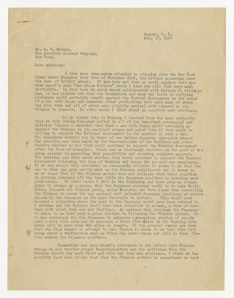 Image: correspondence: Harold M. Bixby to S.W. Morgan