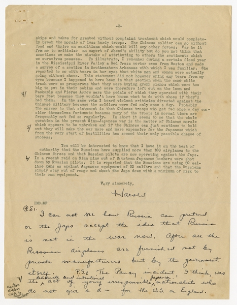 Image: correspondence: Harold M. Bixby to S.W. Morgan