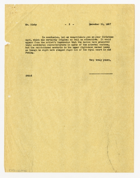 Image: correspondence: S.W. Morgan to Harold M. Bixby