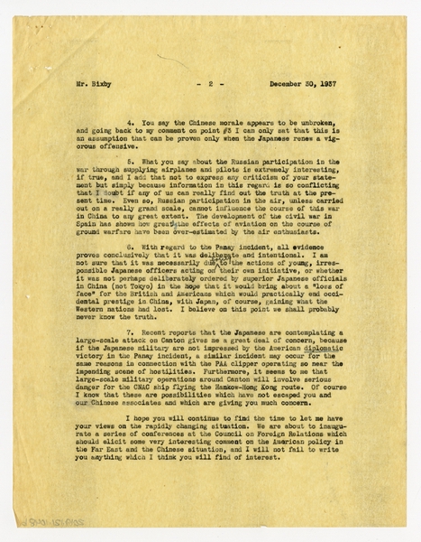 Image: correspondence: S.W. Morgan to Harold M. Bixby