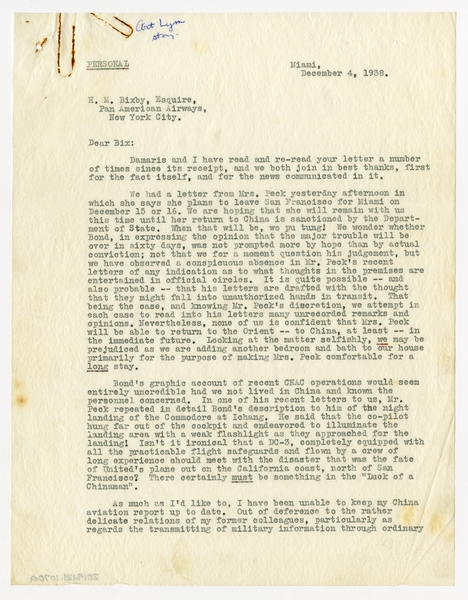 Image: correspondence: Tom [L.C.] Reynolds to Harold M. Bixby