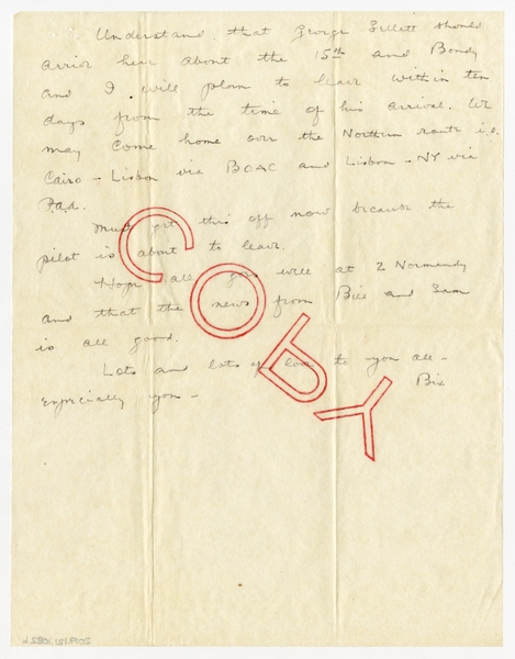 Image: correspondence: Harold M. Bixby to Debby Bixby