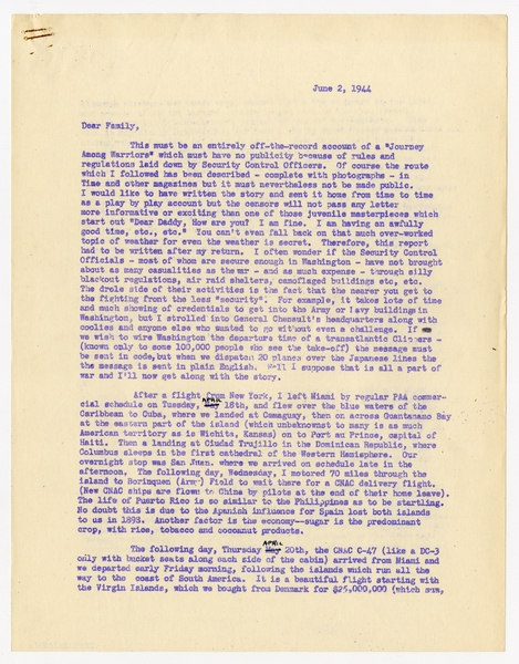 Image: correspondence: Harold M. Bixby, family circular letter