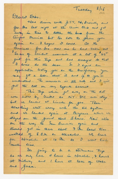 Image: correspondence: Harold M. Bixby to Debby Bixby