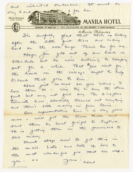 Image: correspondence: Harold M. Bixby to Debby Bixby