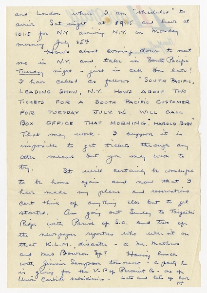 Image: correspondence: Harold M. Bixby to Debby Bixby