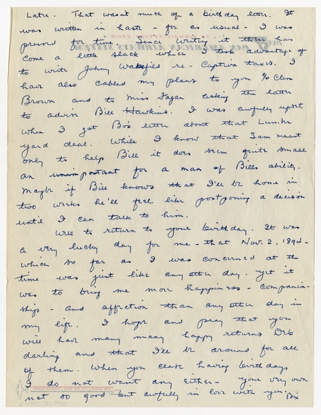 Image: correspondence: Harold M. Bixby to Debby Bixby