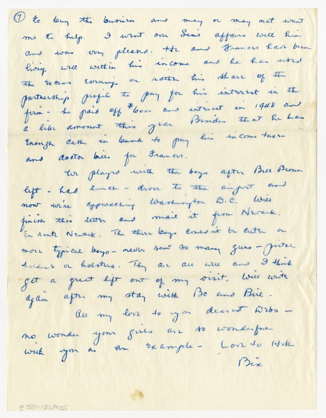 Image: correspondence: Harold M. Bixby to Debby Bixby
