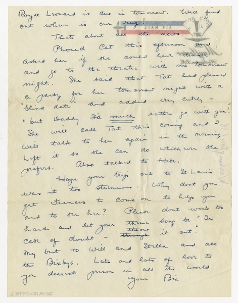 Image: correspondence: Harold M. Bixby to Debby Bixby