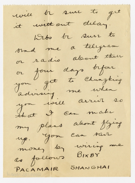 Image: correspondence: Harold M. Bixby to Debby Bixby