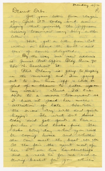 Image: correspondence: Harold M. Bixby to Debby Bixby