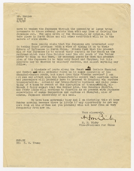 Image: correspondence: Harold M. Bixby to S.W. Morgan