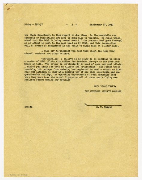 Image: correspondence: S.W. Morgan to Harold M. Bixby