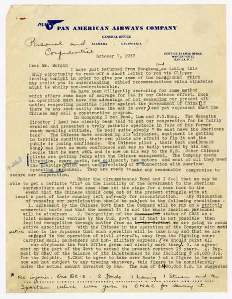 Image: correspondence: Harold M. Bixby to S.W. Morgan