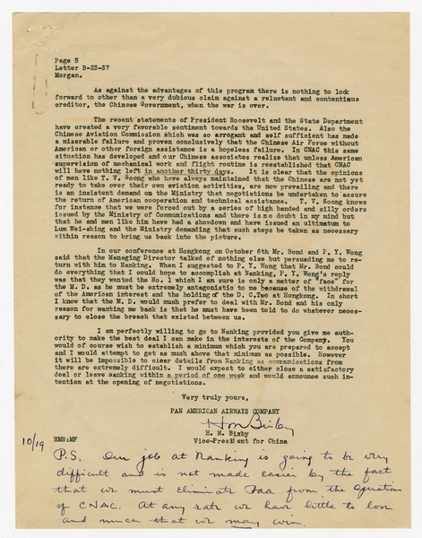 Image: correspondence: Harold M. Bixby to S.W. Morgan