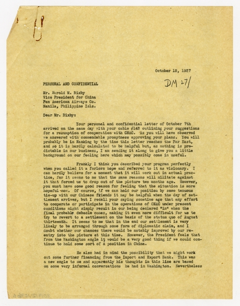 Image: correspondence: S.W. Morgan to Harold M. Bixby