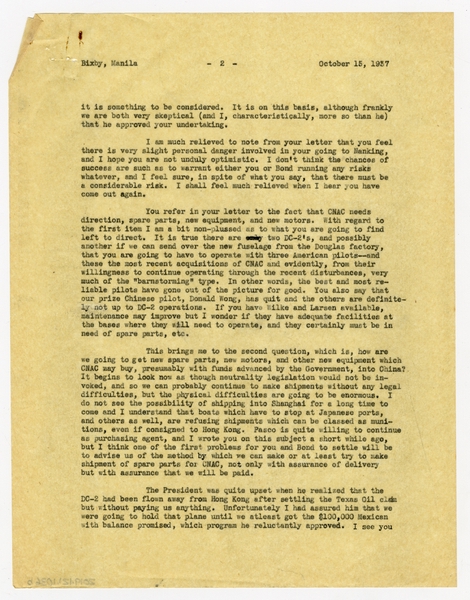 Image: correspondence: S.W. Morgan to Harold M. Bixby