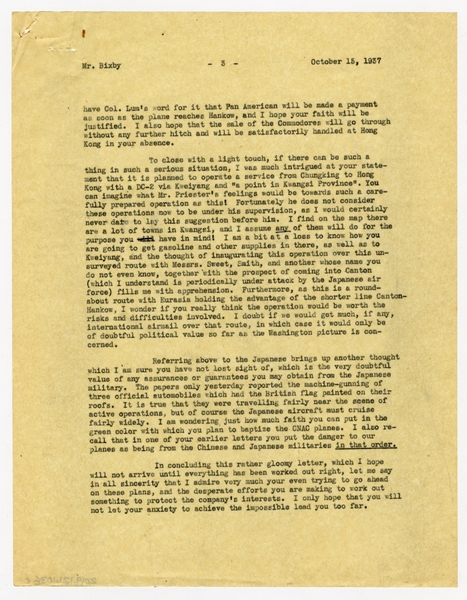 Image: correspondence: S.W. Morgan to Harold M. Bixby