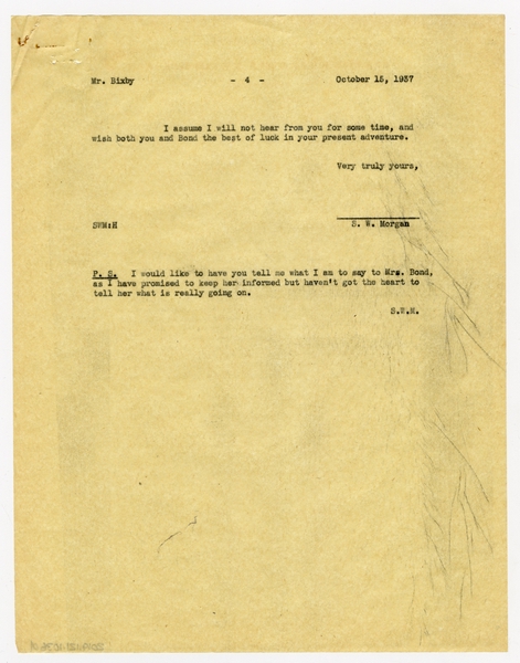 Image: correspondence: S.W. Morgan to Harold M. Bixby