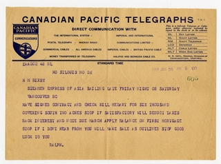 Image: telegram: “Ralph” to Harold M. Bixby