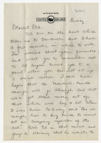 Image: correspondence: Harold M. Bixby to Debby Bixby