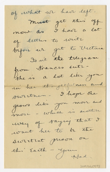 Image: correspondence: Harold M. Bixby to Debby Bixby