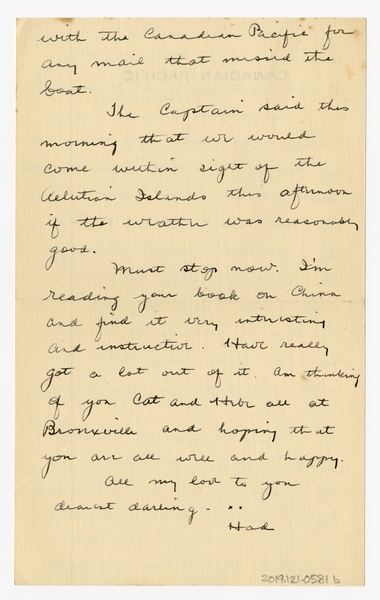 Image: correspondence: Harold M. Bixby to Debby Bixby