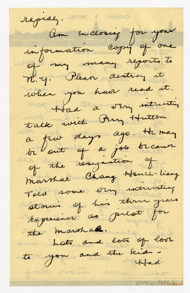 Image: correspondence: Harold M. Bixby to Debby Bixby