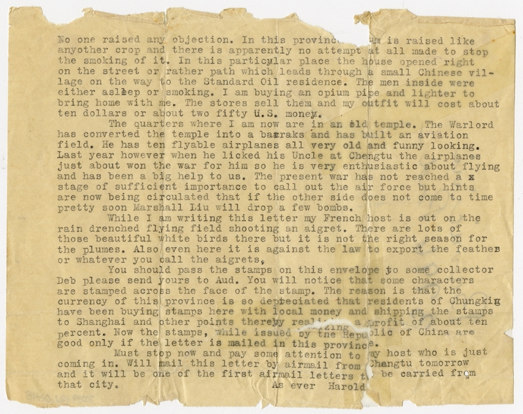 Image: correspondence: Harold M. Bixby to Debby Bixby