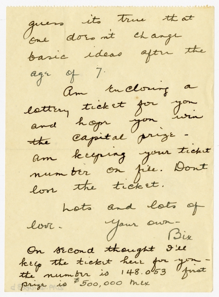 Image: correspondence: Harold M. Bixby to Debby Bixby