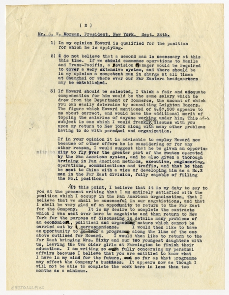 Image: correspondence: Harold M. Bixby to S.W. Morgan