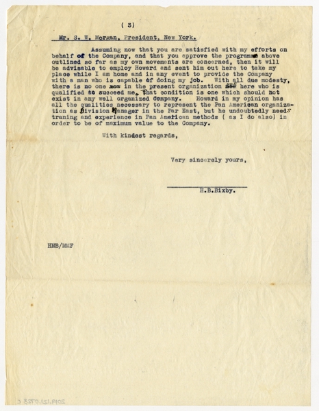 Image: correspondence: Harold M. Bixby to S.W. Morgan