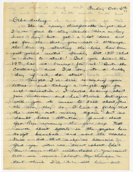 Image: correspondence: Harold M. Bixby to Debby Bixby