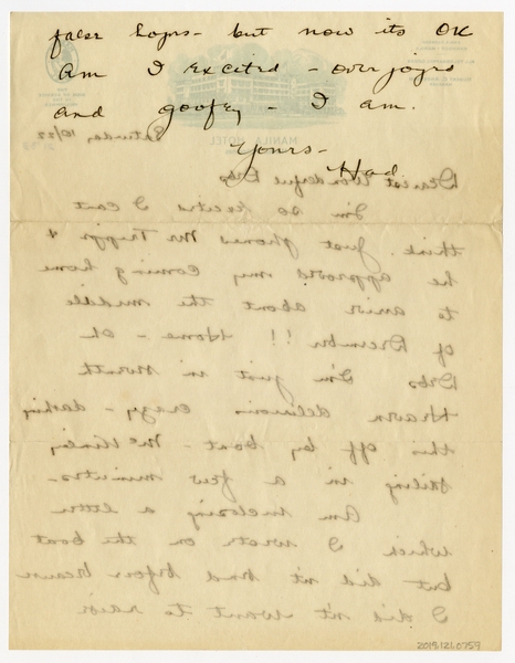 Image: correspondence: Harold M. Bixby to Debby Bixby