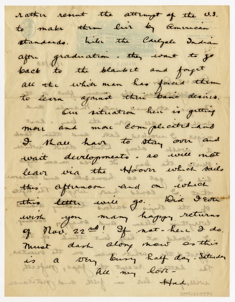 Image: correspondence: Harold M. Bixby to Debby Bixby