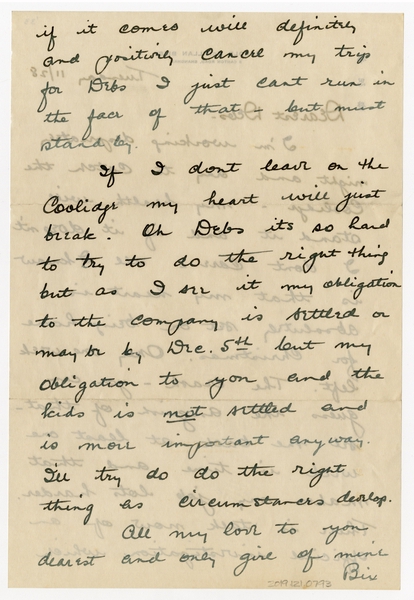 Image: correspondence: Harold M. Bixby to Debby Bixby