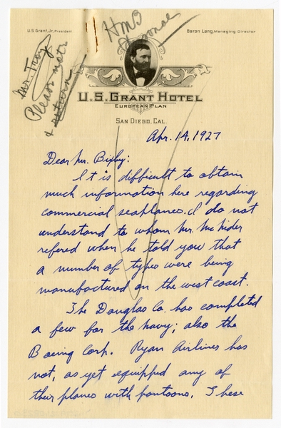 Image: correspondence: Charles A. Lindbergh to Harold M. Bixby