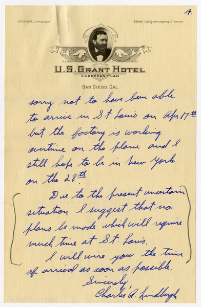 Image: correspondence: Charles A. Lindbergh to Harold M. Bixby