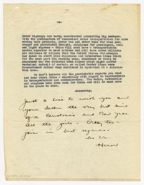 Image: correspondence: Harold M. Bixby, family circular letter