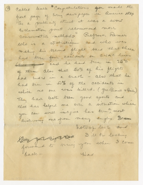 Image: correspondence: Harold M. Bixby to Debby Bixby