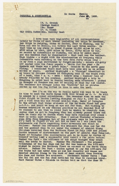 Image: correspondence: Harold M. Bixby to William S. Grooch, George Rumill, William Ehmer, P.G. Klauk, and Mrs. Dorothy Gast