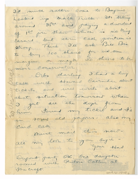Image: correspondence: Harold M. Bixby to Debby Bixby