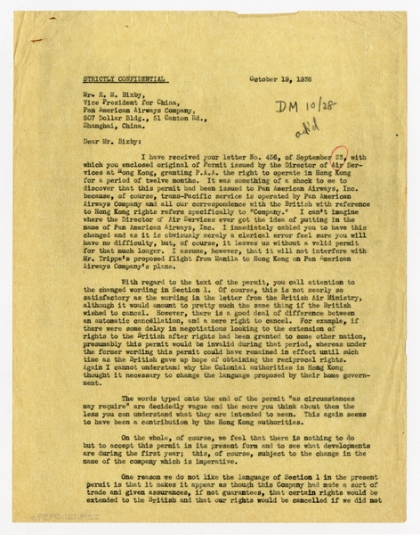 Image: correspondence: S.W. Morgan to Harold M. Bixby