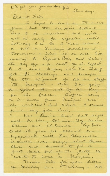 Image: correspondence: Harold M. Bixby to Debby Bixby