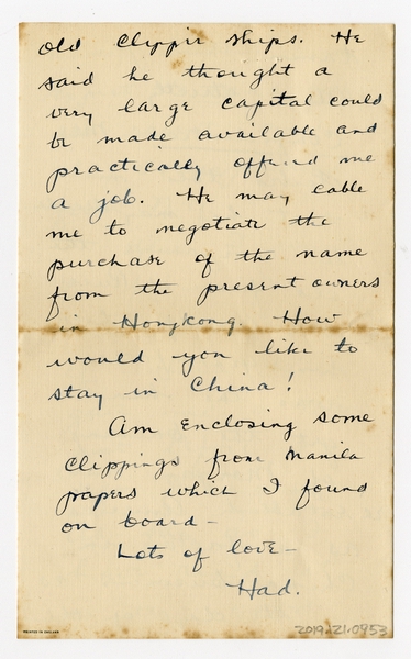 Image: correspondence: Harold M. Bixby to Debby Bixby