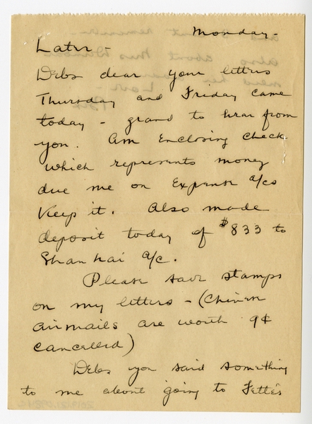 Image: correspondence: Harold M. Bixby to Debby Bixby