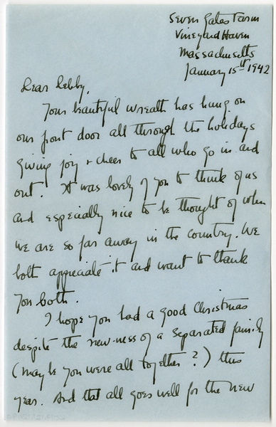 Image: correspondence: Anne Lindbergh to Debby Bixby